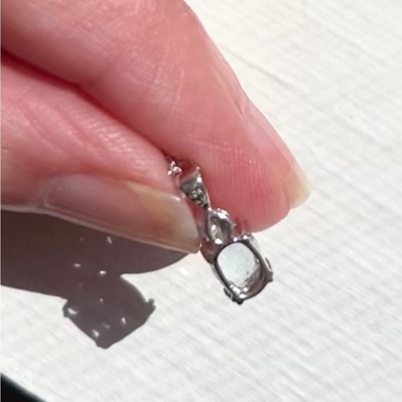 10K White Gold Oval Aquamarine Diamond Accent Pendant Necklace - Picture 5 of 8